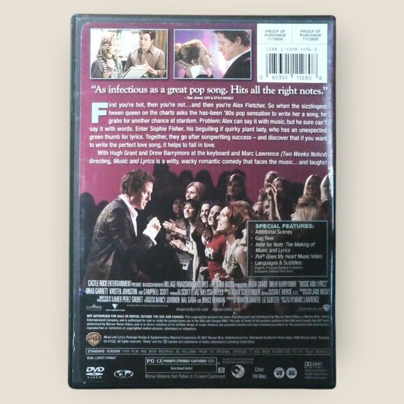 Music and Lyrics DVD Romantic Comedy Starring Hugh Grant Drew Barrymore - Picture 2 of 2